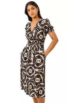 Платье миди с расклешенным кроем и принтом тай-дай Roman, черный