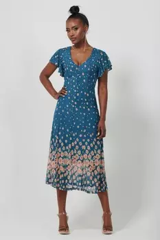 Платье миди с расклешенным силуэтом и зеркальной сеткой Jolie Moi, синий