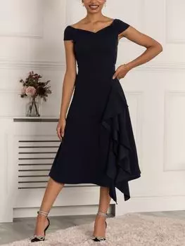 Платье миди с расклешенными рюшами Jolie Moi Desiree, темно-синий