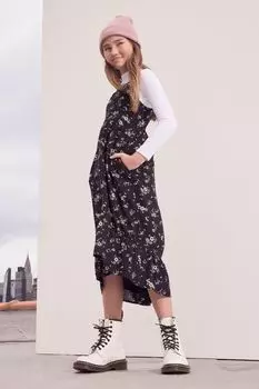 Платье миди с растительным узором Abercrombie & Fitch, черный