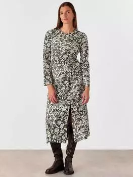 Платье миди с разрезанными стеблями и рюшами по бокам Whistles, зеленый/разноцветный