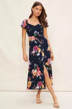 Платье миди с разрезными расклешенными рукавами и вырезом в форме сердца Friends Like These, синий