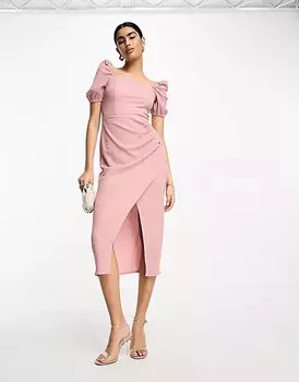 Платье миди с разрезом Asos Design, розовый