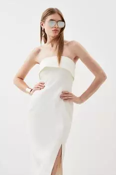 Платье миди с разрезом и фактурным крепом Karen Millen, белый