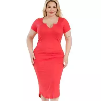 Платье-миди с разрезом на шее больших размеров FASHNZFAB, красный