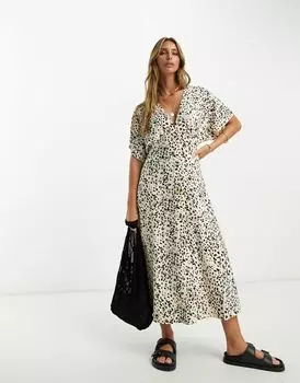 Платье миди с развевающимися рукавами и пуговицами ASOS DESIGN