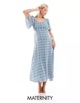 Платье миди с рифлеными рукавами и геопринтом Nothing's Child Maternity Dede