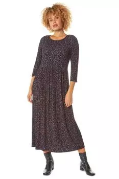 Платье миди с рукавами 3/4 и принтом Ditsy Roman, черный