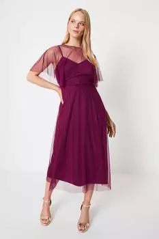 Платье миди с рукавами ангела Berry Oasis, красный