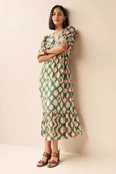 Платье миди с рукавами-фонариками и рюшами Next