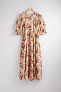 Платье миди с рукавами-фонариками & Other Stories, мультиколор