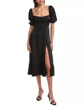 Платье миди с рукавами-фонариками REVERIEE, черный