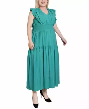 Платье миди с рукавами-крылышками больших размеров NY Collection, зеленый