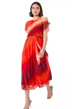 Платье миди с рукавами-накидкой и эффектом омбре Roman, оранжевый