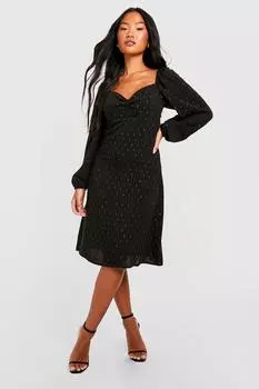 Платье миди с рукавами petite металлического цвета Boohoo, черный