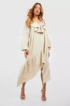 Платье миди с рюшами Boohoo, серый