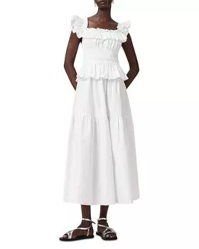 Платье миди с рюшами Halia ALLSAINTS, белый