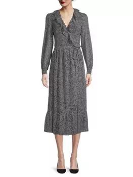 Платье миди с рюшами и галечным узором Michael Kors, цвет Black White