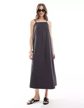 Платье миди с рюшами и халтер-воротником серого цвета Mango