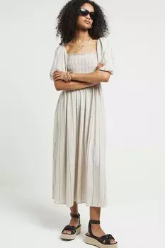 Платье миди с рюшами и квадратным вырезом River Island, бежевый