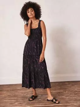 Платье миди с рюшами Mint Velvet Martha, черный/фиолетовый