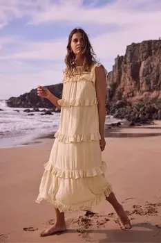 Платье миди с рюшами Mint Velvet, желтый