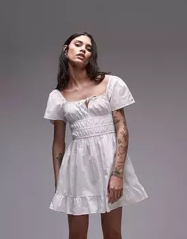 Платье миди с рюшами от Tommy Jeans из поплина цвета экрю