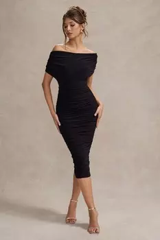 Платье миди с рюшами Rayleigh bardot Club L London, черный