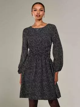 Платье миди с рюшами в горошек Jolie Moi, черный