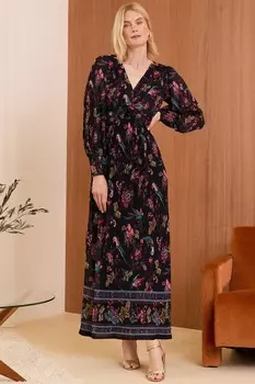 Платье миди с сетчатым перекрученным передом Love & Roses, черный