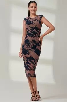 Платье миди с сетчатыми подплечниками Jolie Moi, коричневый