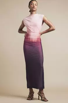 Платье миди с сеткой Grow on neck ombre River Island, розовый