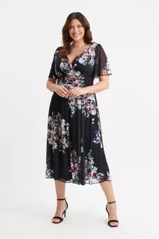 Платье миди с сеткой и рукавами Victoria Angel Scarlett & Jo, черный