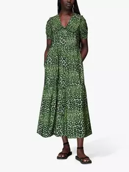 Платье миди с широким воротником и флуоресцентным животным принтом Whistles, зеленый/разноцветный