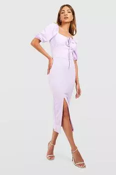 Платье миди с союзом и завязкой перед Boohoo, сиреневый