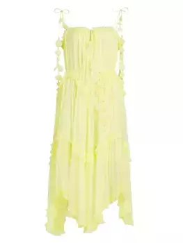 Платье миди с струящейся цветочной аппликацией Zimmermann, цвет lemon