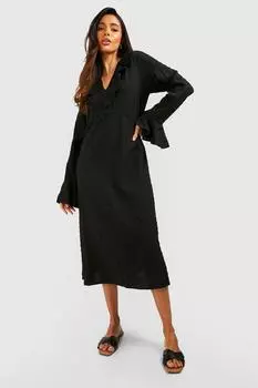Платье миди с текстурной платьем Boohoo, черный