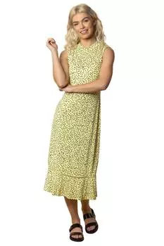 Платье миди с точечным принтом и оборкой по подолу Dusk, желтый