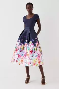 Платье-миди с топом из понте и саржевой юбкой 2 в 1 Coast, темно-синий