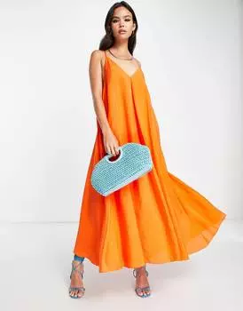 Платье миди с трапецией на бретелях ASOS EDITION из вискозы огненно-оранжевого цвета