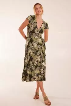 Платье миди с тропическим принтом и запахом спереди Blue Vanilla, черный