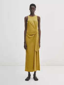 Платье миди с узелами Massimo Dutti, горчично-желтый