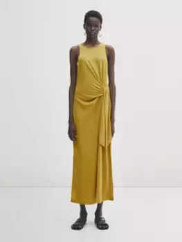 Платье миди с узелом Massimo Dutti, желтый