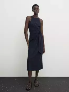 Платье миди с узелом Massimo Dutti, синий