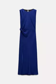 Платье миди с узлом ZARA, кобальт