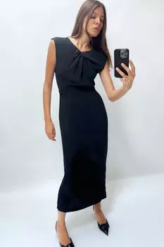 Платье миди с узлом ZARA, темно-синий