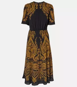 Платье миди с узором пейсли Etro, цвет multicolor on black base