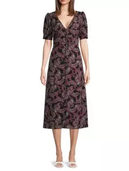 Платье миди с узором пейсли Georgette Michael Michael Kors, цвет Pink Black