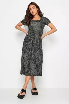 Платье миди с узором пейсли и рюшами Pixiegirl Petite, черный