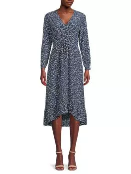 Платье миди с V-образным вырезом и пышными рукавами Rails, темно-синий